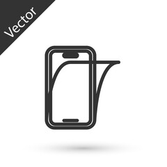 Grey line Glass screen protector for smartphone icon isolated on white background. Protective film for glass. Transparent soft glass for mobile phone. Vector.