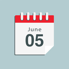 Icon day date 5 June, template calendar page