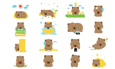 cute wombat cartoon vector set