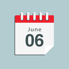 Icon day date 6 June, template calendar page
