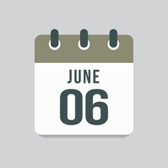 Icon day date 6 June, template calendar page
