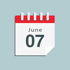 Icon day date 7 June, template calendar page