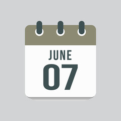 Icon day date 7 June, template calendar page