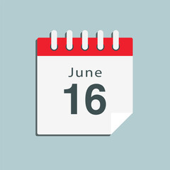 Fototapeta na wymiar Icon day date 16 June, template calendar page