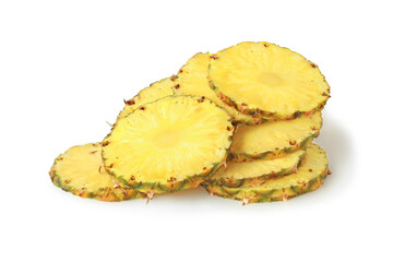 Several slices of tasty pineapple isolated on white