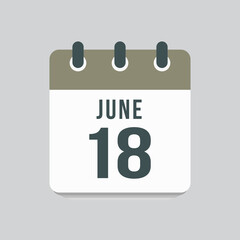 Icon day date 18 June, template calendar page