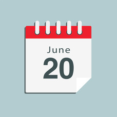 Icon day date 20 June, template calendar page
