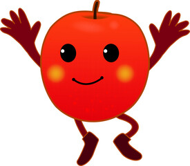 Fototapeta premium 万歳する可愛いりんごのキャラクター