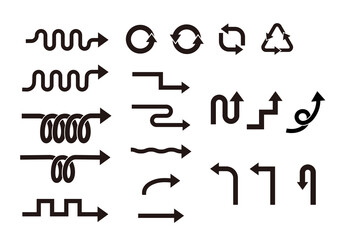 いろんな形の矢印の素材セット　黒　シンプル