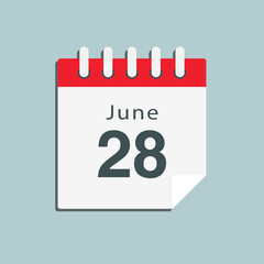 Fototapeta na wymiar Icon day date 28 June, template calendar page