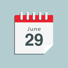 Icon day date 29 June, template calendar page