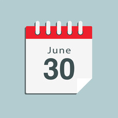 Icon day date 30 June, template calendar page