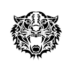 Tiger anger. Black tattoo. Vector illustration of a tiger head.