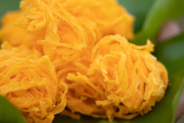 Sweet egg floss dry sweet egg floss desert  traditional dessert in thai name of Foi Thong