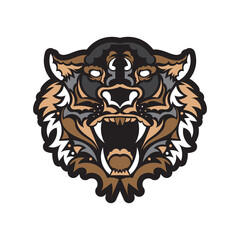 The face of a tiger on a white background. Tiger from Maori patterns. Exclusive corporate identity. Vector illustration.