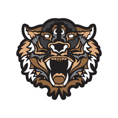 The face of a tiger on a white background. Tiger from Maori patterns. Exclusive corporate identity. Vector illustration.