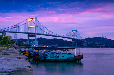 Night view of Shantou Bay Bridge, Shantou City, Guangdong Province, China