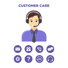 Flat vector illustration of an avatar of a customer service officer. Suitable for design element from customer complaint webpage, company hotline, and online help. Support center icon set.