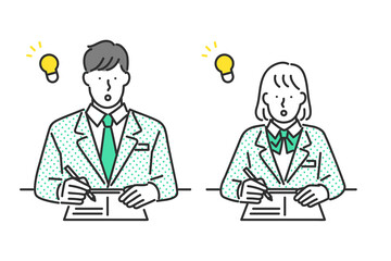 勉強をする男子学生と女子学生のイラスト素材