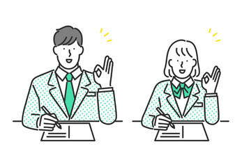 勉強をする男子学生と女子学生のイラスト素材