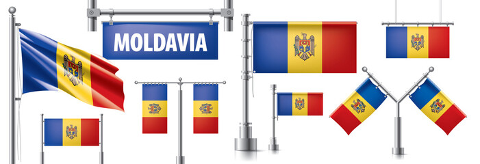 Vector set of the national flag of Moldavia in various creative designs