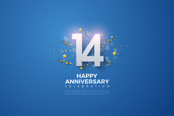 14th Anniversary background with 3D illustration style.