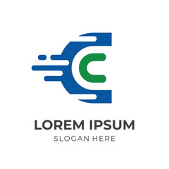 modern letter C logo template flat green and blue color style