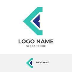 letter C logo vector flat blue color style