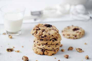 chocolate chip cookies and milk
