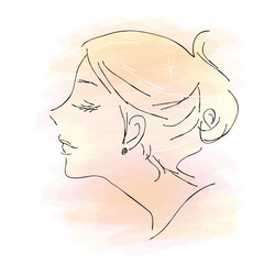 手描き_女性_イラスト_横顔_アップ_おしゃれ_パステル hand drawn beauty women illust image side view pastel color