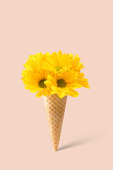Bouquet of flowers in an ice cream cone