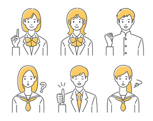 いろいろなポーズの男女学生