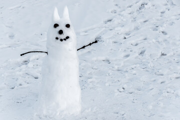 Funny Snowman on a Cold Winter Day in Latvia