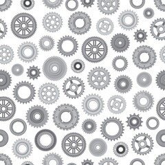Machine metal gearwheels seamless pattern. Background with industrial machinery, car engine and bicycle cogwheels vector. Technology and industry wallpaper with gearbox, transmission spare parts