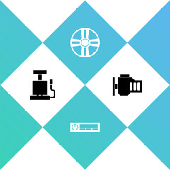 Set Car air pump, Audio, Alloy wheel and Check engine icon. Vector.