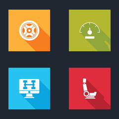 Set Car wheel, Speedometer, Diagnostics condition of car and seat icon. Vector.