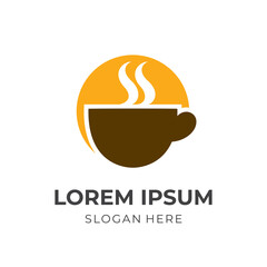simple coffee logo design with flat brown color style
