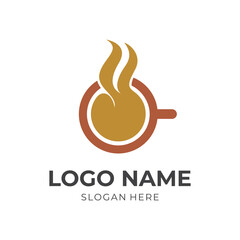 coffee cup logo template with flat brown color style