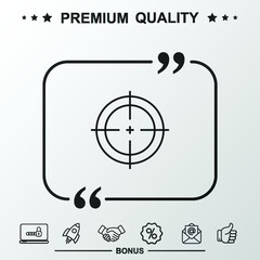 Aiming icon icon. Text inside quote symbol