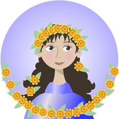 Vector illustration, Portrait of a girl decorative with yellow flowers