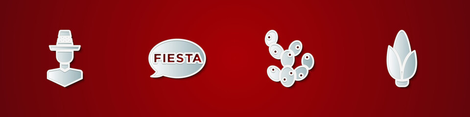 Set Mexican man sombrero, Fiesta, Cactus and Corn icon. Vector.