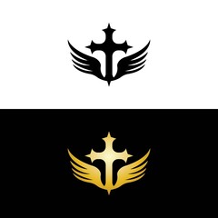 Cross wings for Church Logo vector template creative icon design