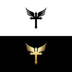 Cross wings for Church Logo vector template creative icon design