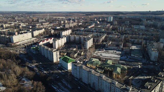 provincial town in winter. aerial shooting