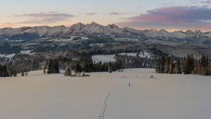 Fototapeta na wymiar Beautiful mountain landscape during romantic winter sunrise - Tatra Mountains, Poland