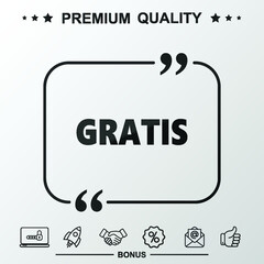 Gratis word icon. Text inside quote symbol.