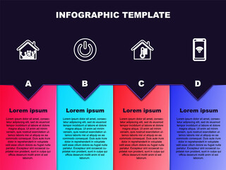 Set line Smart home, Power button, House temperature and Mobile with wi-fi wireless. Business infographic template. Vector.