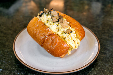 bread with scrambled eggs and truffle mushroom