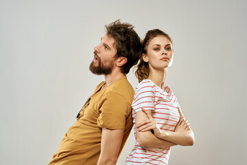 young couple fun friendship lifestyle message gray backgrounds