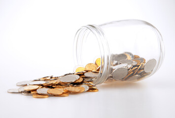 Money jar with chinese coins